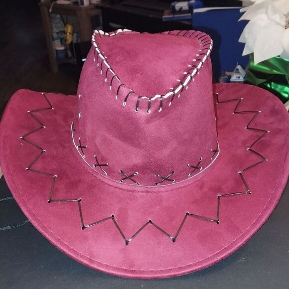 Ladies Elegant Burgundy Suede Cowboy Hat main image 4